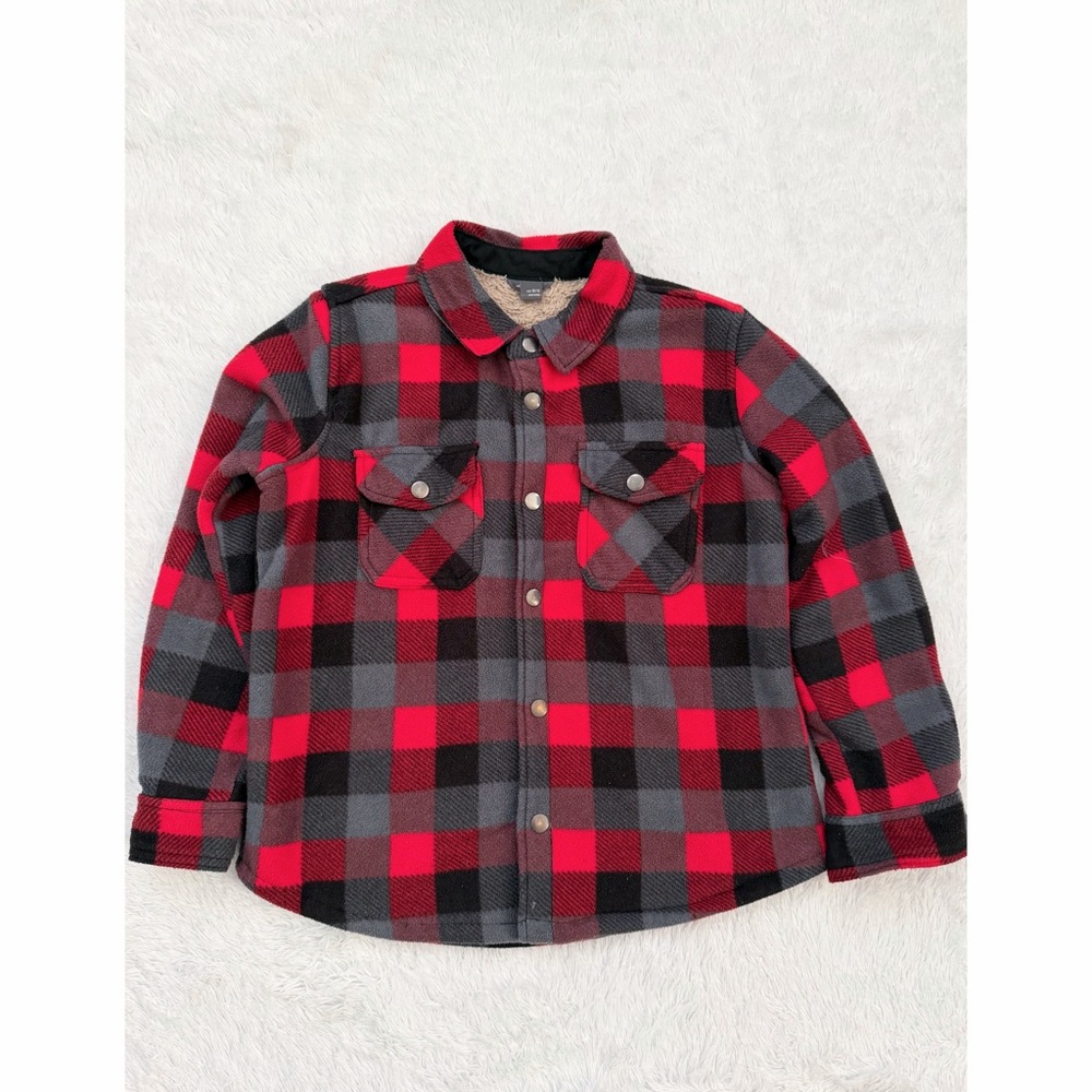 Kids Red & Black Plaid Button-Front Shirt Jacket